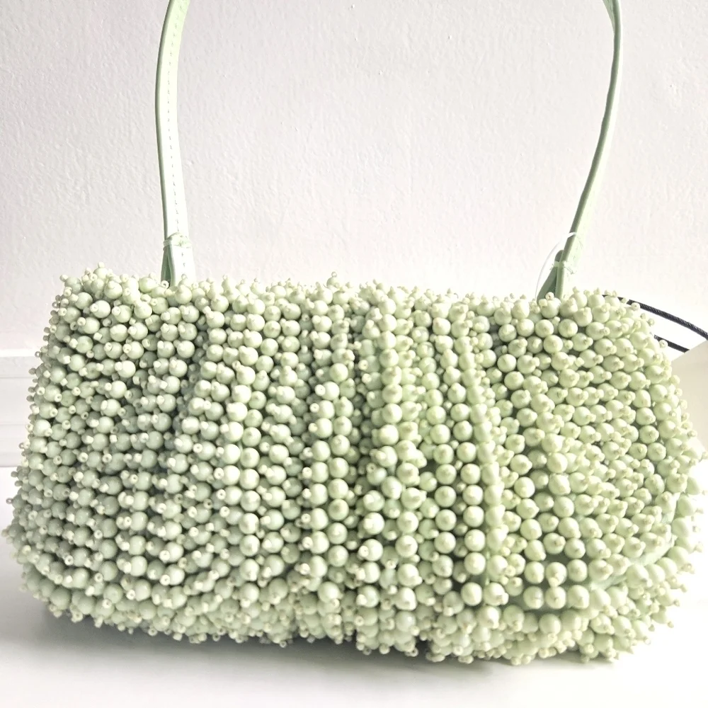 New Staud Beaded Bean Convertible Matcha Shoulder Handbag NWT - Picture 12 of 14